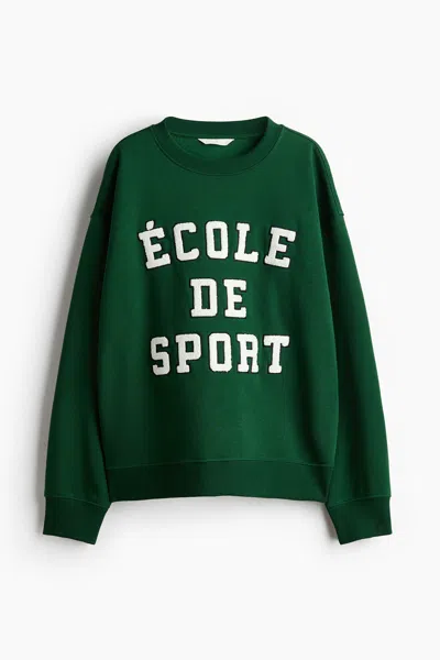 H&m Sweatshirt With Text Motif In Green
