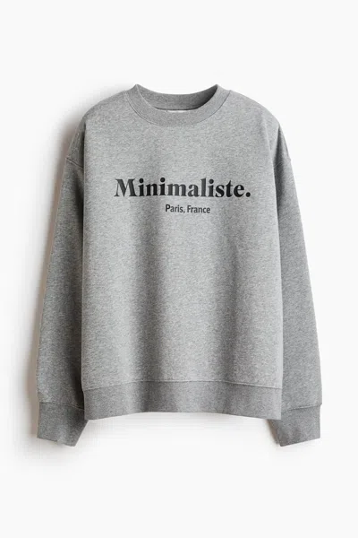 H&m Sweatshirt With Text Motif In Gray