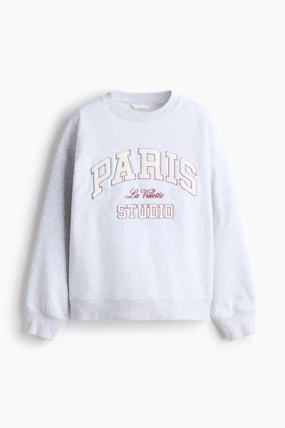 H&m Sweatshirt With Text Motif In White