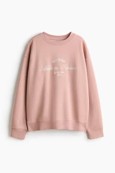 H&m Sweatshirt With Text Motif In Pink
