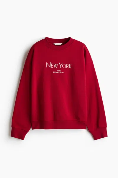 H&m Sweatshirt With Text Motif In Burgundy