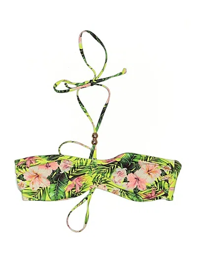 Pre-owned H&m Swimsuit Top Green Tropical Pattern Swimwear