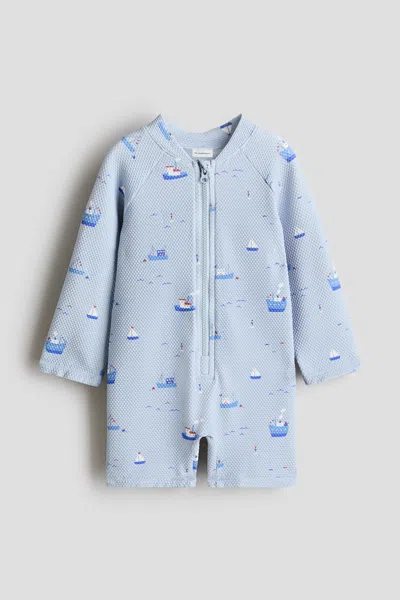 H&m Swimsuit Upf 50 In Light Blue/boats