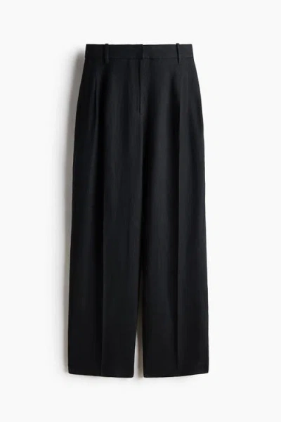 H&m Tailored Linen Trousers In Black