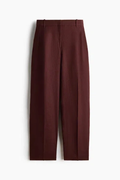 H&m Tailored Linen Trousers In Burgundy