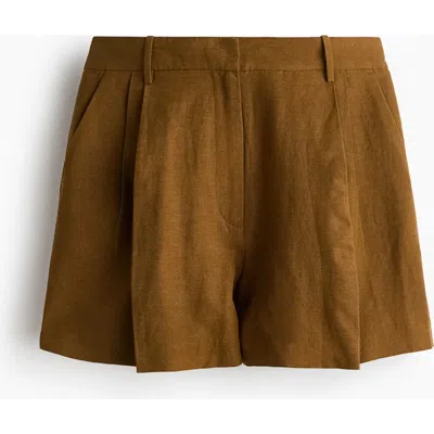 H&m Tailored Linen-blend Shorts In Brown