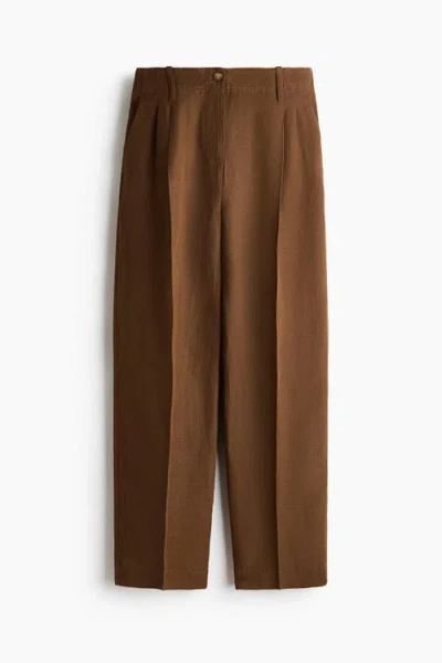 H&m Tapered Linen-blend Trousers In Brown