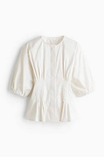 H&m Tapered-waist Cotton Blouse In White