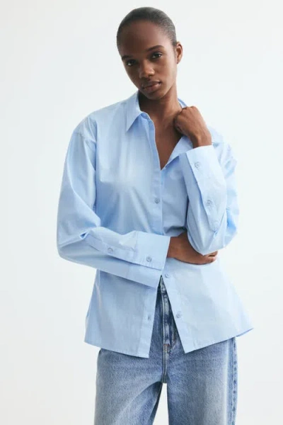 H&m Tapered-waist Poplin Shirt In Blue