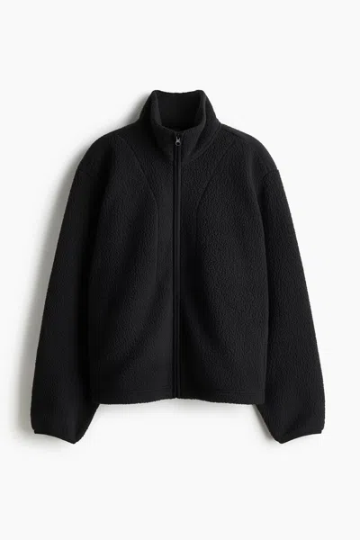H&m Teddy Fleece Activewear Jacket In Black