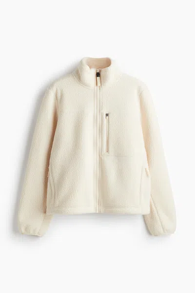 H&m Teddy Fleece Activewear Jacket In White