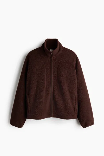 H&m Teddy Fleece Activewear Jacket In Brown