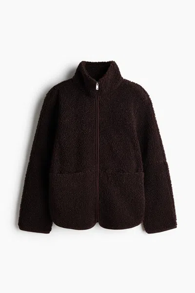 H&m Teddy Fleece Jacket In Dark Brown