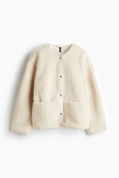 H&m Teddy Fleece Jacket In Light Beige