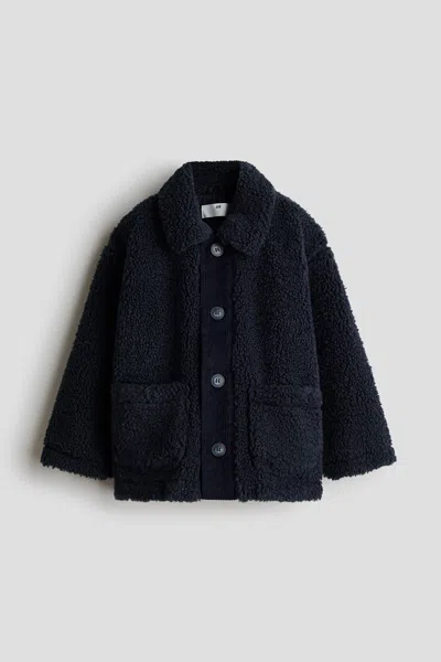 H&m Kids' Teddy Fleece Jacket With Collar In Blue