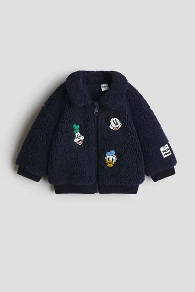 H&m Babies' Teddy Fleece Jacket With Embroidered Details In Blue