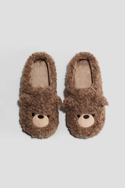 H&m Teddy Fleece Slippers In Brown
