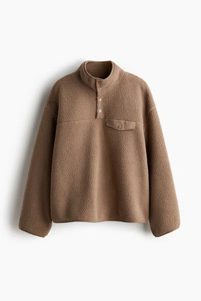 H&m Teddy Fleece Sweatshirt In Brown