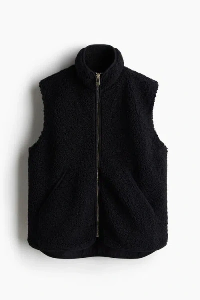 H&m Teddy Gilet In Black