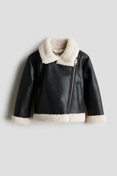 H&m Kids' Teddy-fleece-lined Aviator Jacket In Black