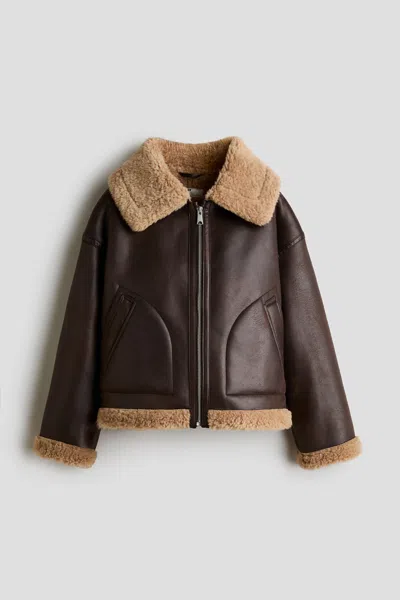 H&m Kids' Teddy-fleece-lined Aviator Jacket In Brown