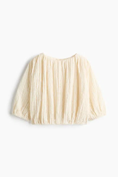 H&m Textured Bubble-hem Blouse In Blue