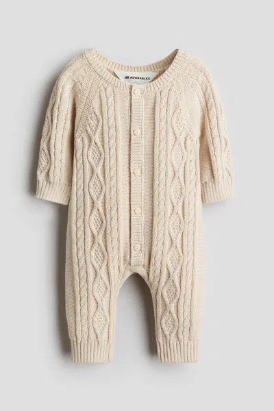 H&m Babies' Textured Cotton-knit Jumpsuit In Neutral