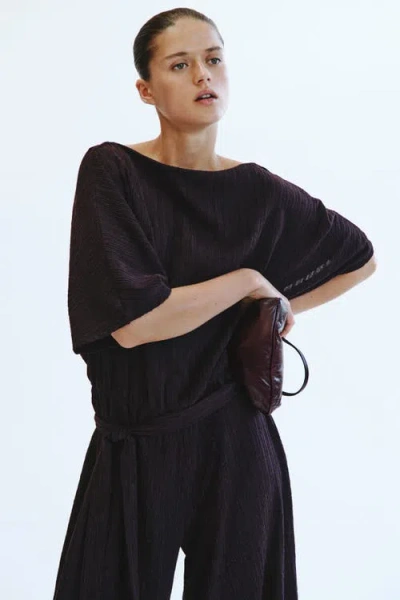 H&m Textured Jersey Jumpsuit In Dark Plum Purple