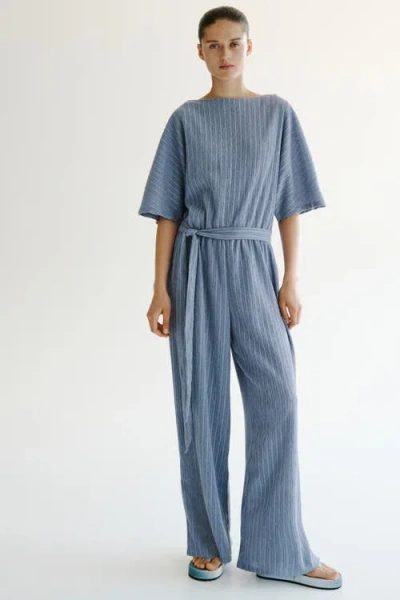 H&m Textured Jersey Jumpsuit In Dusty Blue