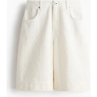 H&m Textured Twill Bermuda Shorts In White