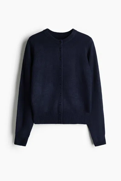 H&m Textured-knit Cardigan In Navy Blue