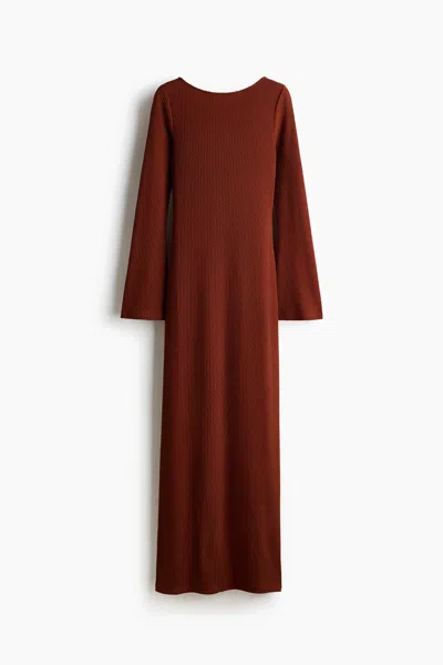 H&m Textured-knit Maxi Dress In Brown