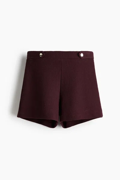 H&m Textured-knit Shorts In Brown
