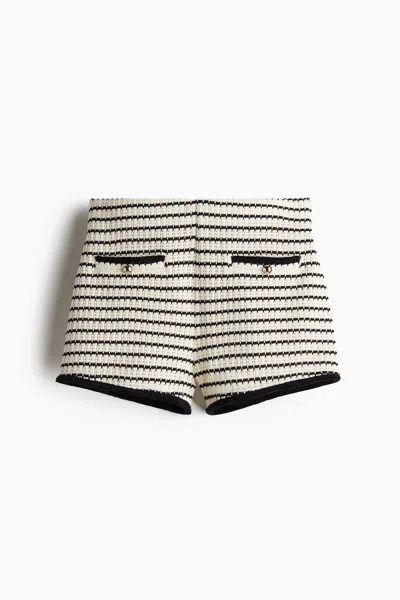 H&m Textured-knit Shorts In Cream/black Striped