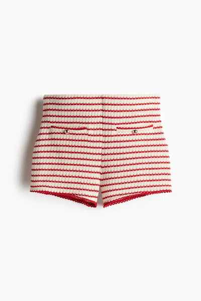 H&m Textured-knit Shorts In Red