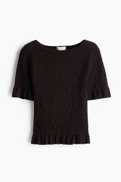 H&m Textured-knit Top In Brown