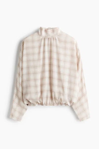 H&m Tie-back Stand-up-collar Blouse In Neutral