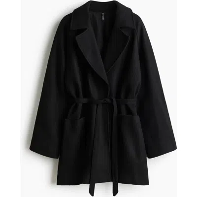 H&m Tie-belt Coat In Black