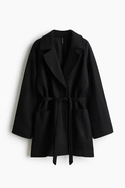 H&m Tie-belt Coat In Black