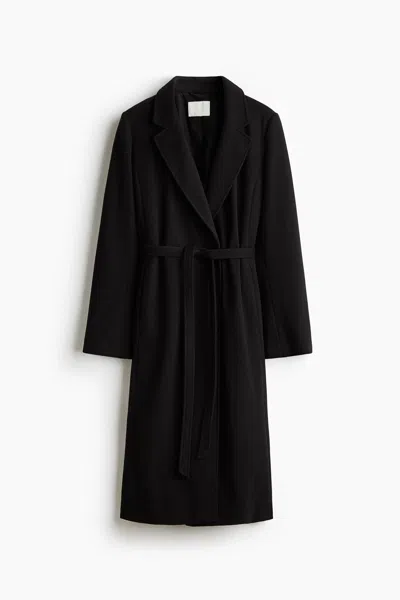 H&m Tie-belt Coat In Black