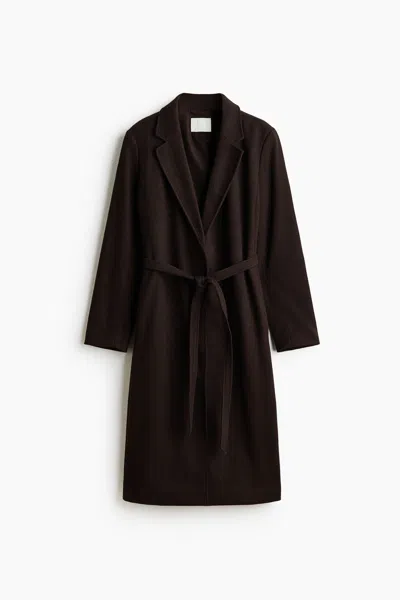 H&m Tie-belt Coat In Brown