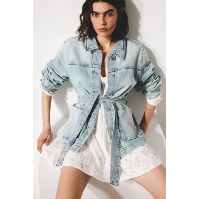 H&m Tie-belt Denim Jacket In Blue