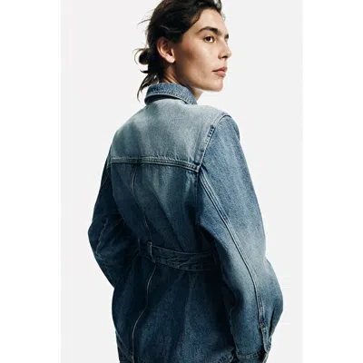 H&m Tie-belt Denim Jacket In Blue
