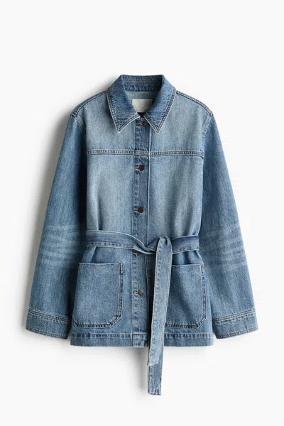 H&m Tie-belt Denim Jacket In Multi