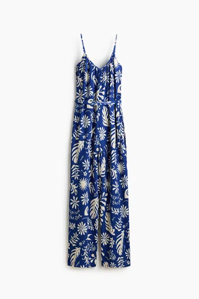 H&m Tie-belt Jumpsuit In Blue