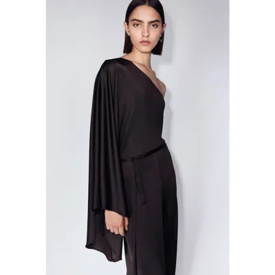 H&m Tie-belt One-shoulder Jumpsuit In Black