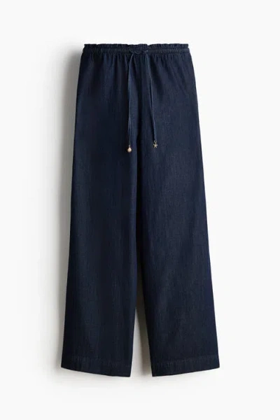H&m Tie-belt Paper Bag Trousers In Blue