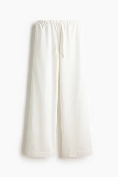 H&m Tie-belt Paper Bag Trousers In White