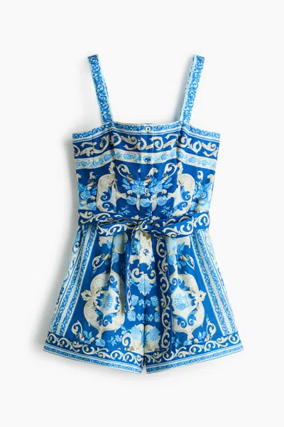 H&m Tie-belt Romper In Blue