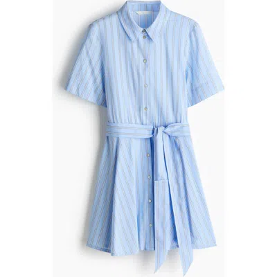H&m Tie-belt Shirt Dress In Blue